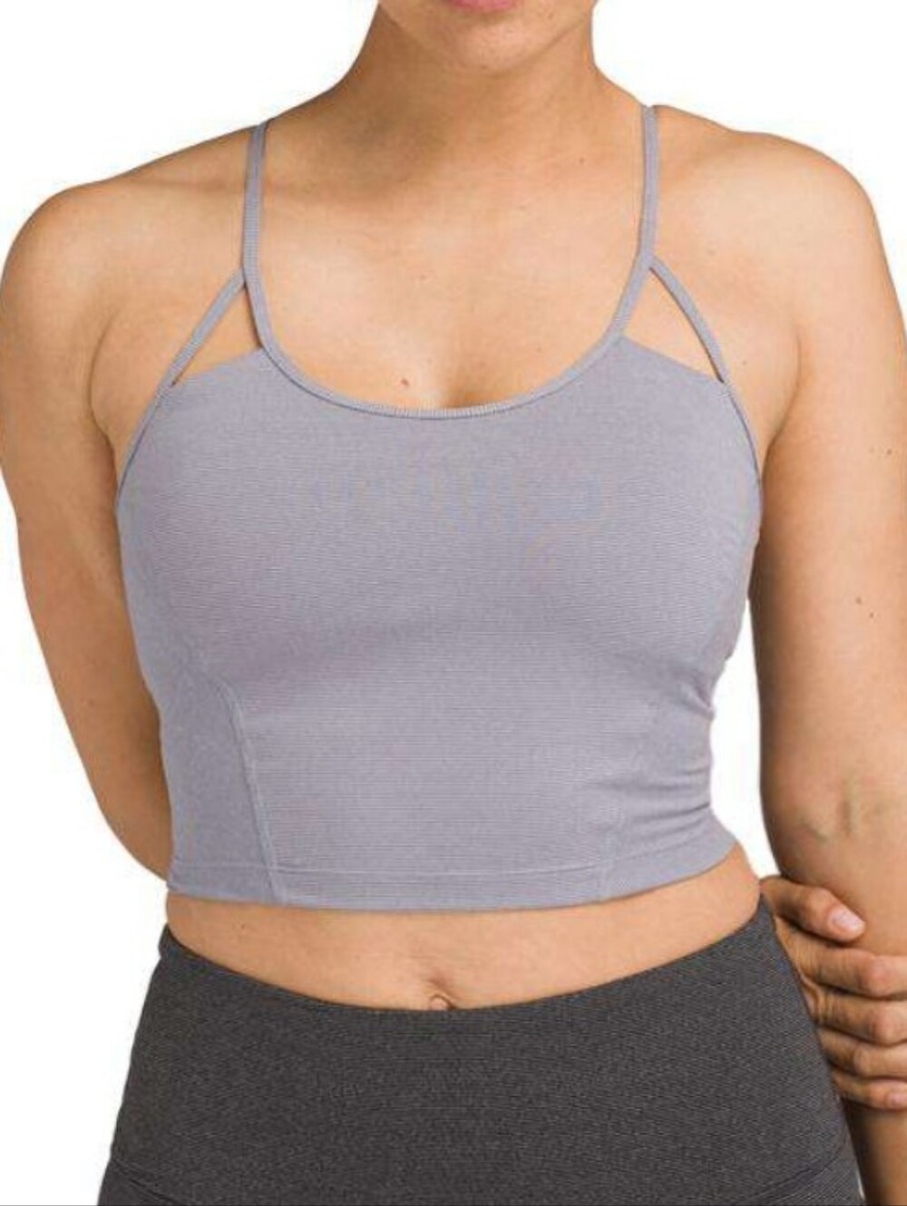 PRANA Prado Sports Bra Striped Light Gray Strappy Crop Tank Top Size Medium